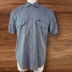 Wolverine Shirt Mens Large Button Up Short Sleeve Workwear Outdoors Blue (555